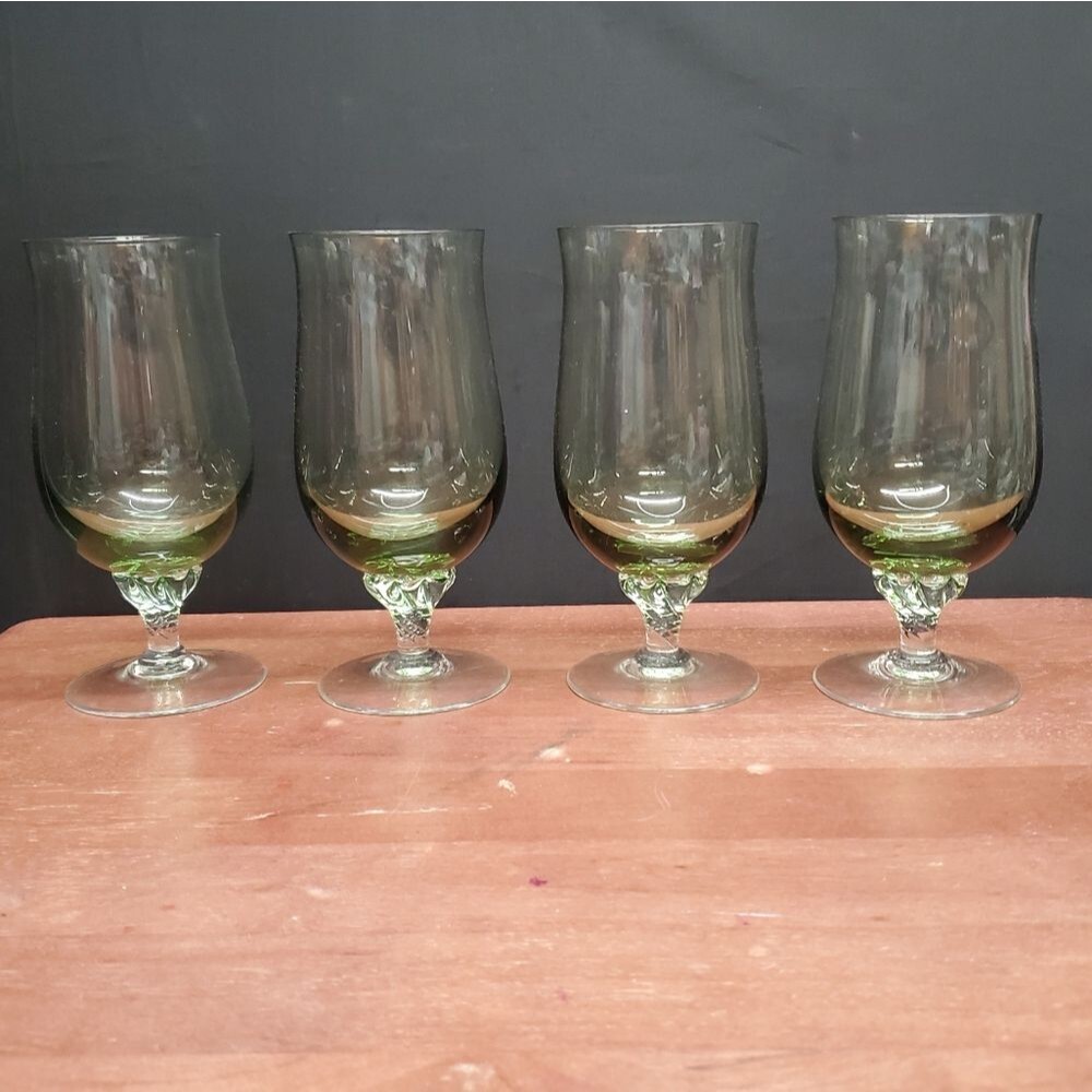 Vintage Sasaki Coronation Light Green Beverage Glasses Goblets 6 3/8"